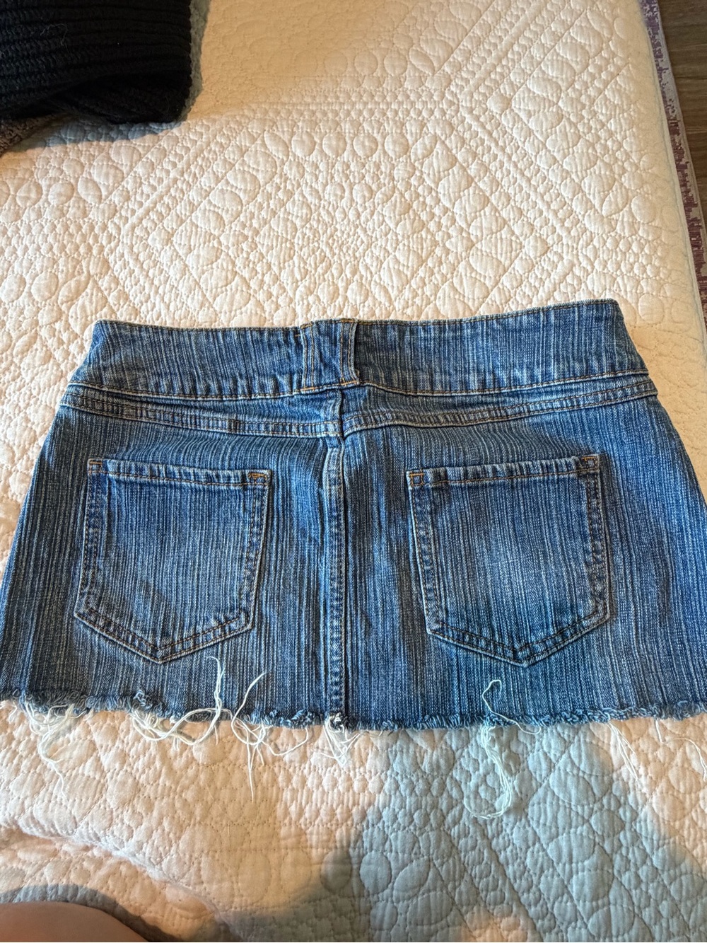 Blue Denim Mini Skirt with Raw Hem